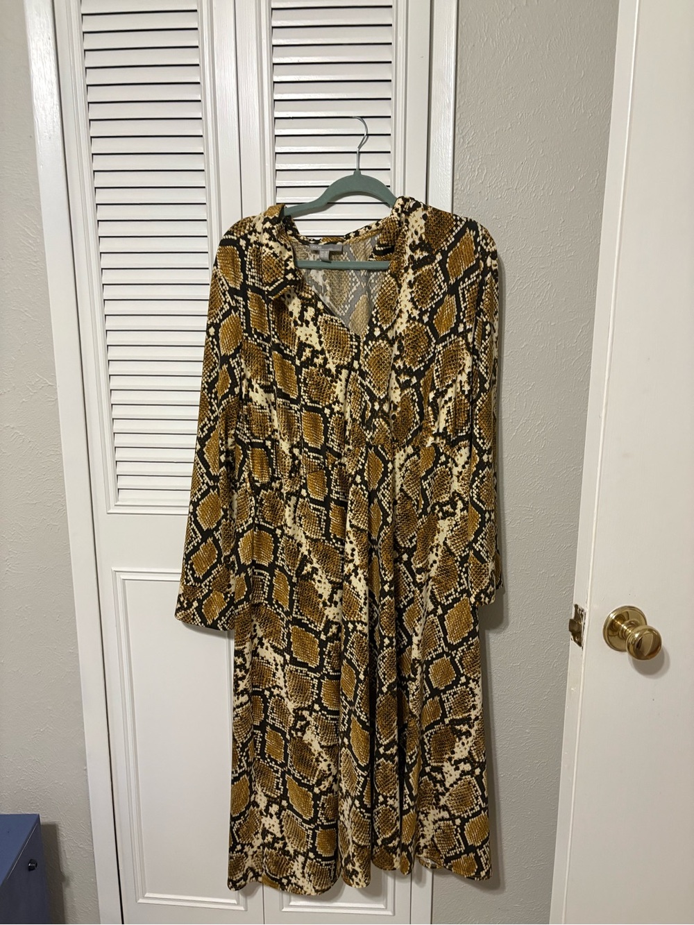 ASOS Brown and Black Snake-Print Long Sleeve Midi Dress